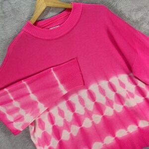 Crown & Ivy Women's Pink Tie-Dye Knit Sweater Oversized Pullover Sz L Hippie
